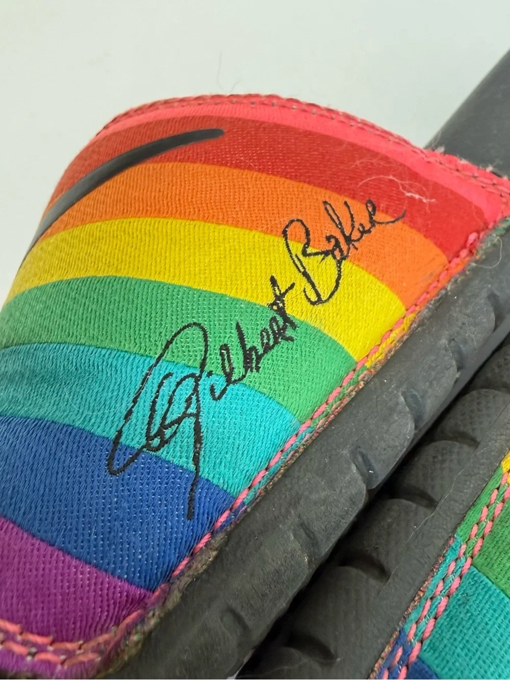 Nike Benassi JDI Be True Pride Rainbow Slides Gilbert Baker Edition